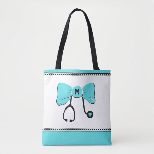 Stethoscoop Boog Teal & Wit Tote Bag (Voorkant)