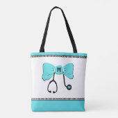Stethoscoop Boog Teal & Wit Tote Bag (Achterkant)