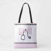 Stethoscoop Bow Bord Roze & Witte Canvas tas (Voorkant)