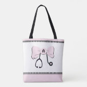 Stethoscoop Bow Bord Roze & Witte Canvas tas (Achterkant)