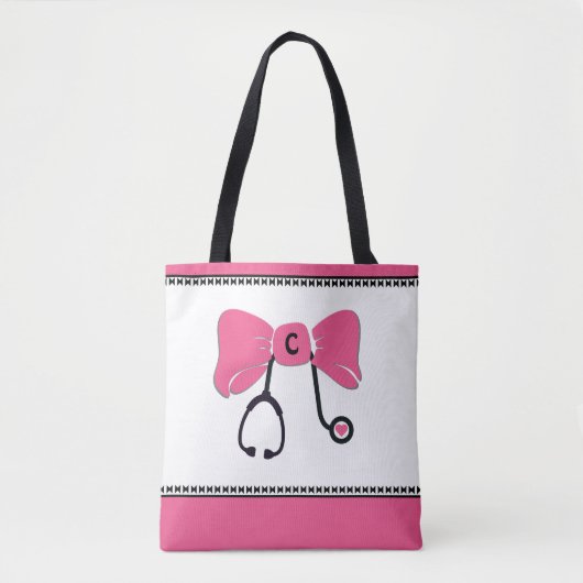 Stethoscoop Bow Roze & Wit Tote Bag (Voorkant)
