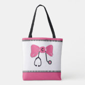 Stethoscoop Bow Roze & Wit Tote Bag (Achterkant)