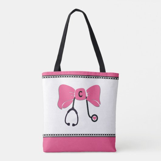 Stethoscoop Bow Roze & Wit Tote Bag (Achterkant)