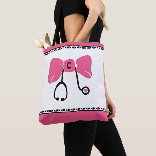 Stethoscoop Bow Roze & Wit Tote Bag (Dichtbij)