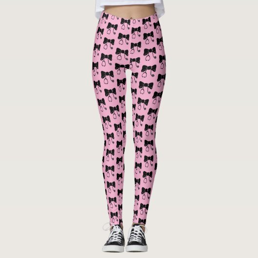 Stethoscoop Bow Zwart & Roze Medische Leggings (Voorkant)