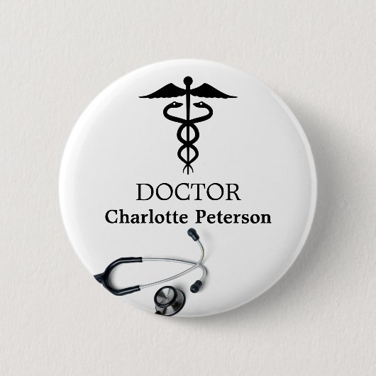 Stethoscoop Caduceus Dokter Naambordje  Ronde Button 5,7 Cm (Voorkant)