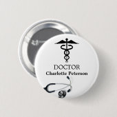 Stethoscoop Caduceus Dokter Naambordje  Ronde Button 5,7 Cm (Voorkant /achterkant)