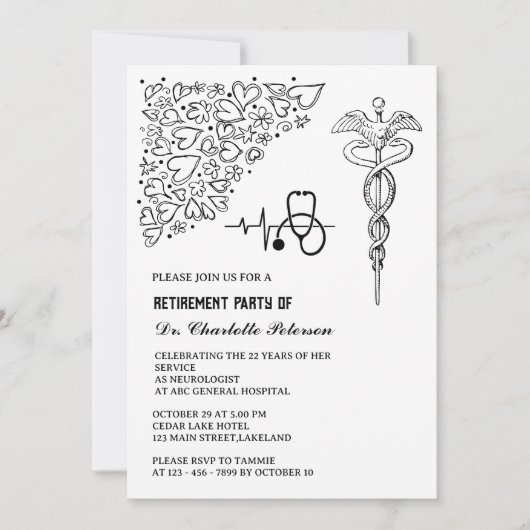 Stethoscoop Caduceus Dokter Pensioen Feest Kaart (Voorkant)