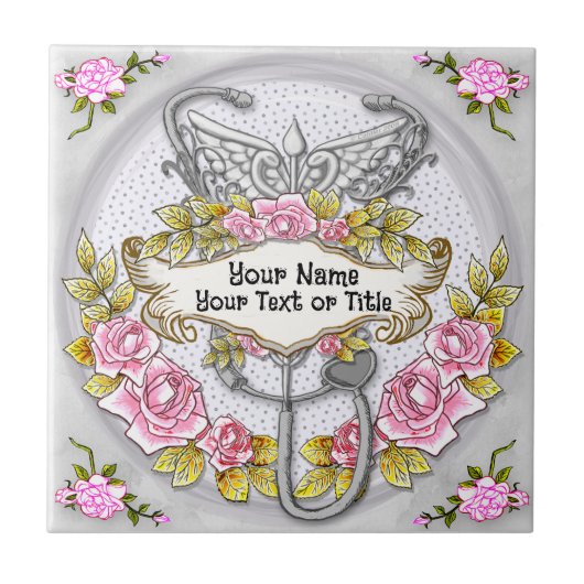 Stethoscoop caduceus verpleegkundige tegeltje (Voorkant)