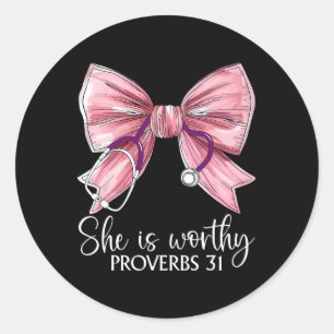 Stethoscoop Coquette Bow Ze is waardig Christelijk Ronde Sticker