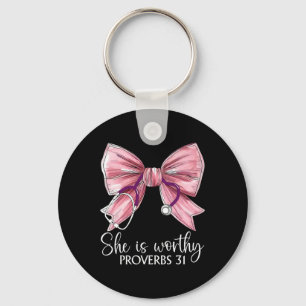 Stethoscoop Coquette Bow Ze is waardig Christelijk Sleutelhanger
