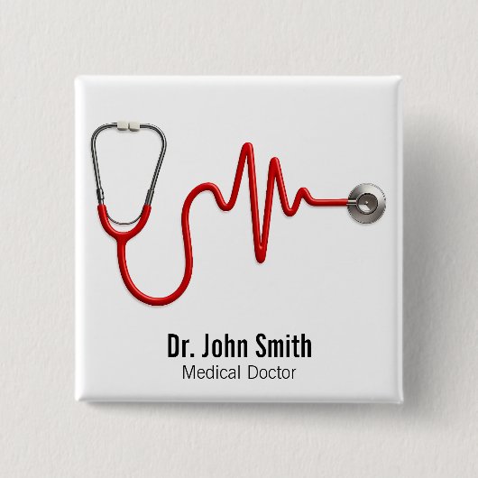 Stethoscoop ECG Wave EKG Medische Hartslaglijn Vierkante Button 5,1 Cm (Voorkant)