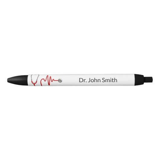 Stethoscoop ECG Wave Medical EKG Hartslaglijn Zwarte Inkt Pen (Voorkant)