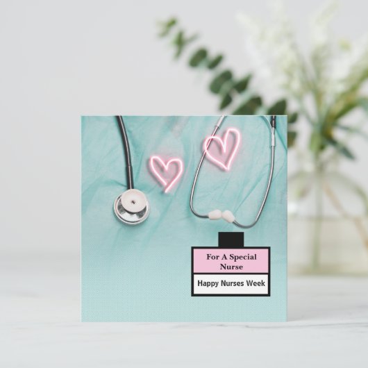 Stethoscoop en eenzame gelukkige verplegers Week Feestdagenkaart (Staand voorkant)
