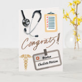 Stethoscoop en Gold Caduceus Doctor gefeliciteerd Kaart (Gele Bloem)