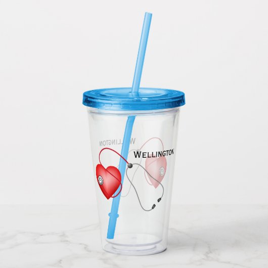 Stethoscoop en hart op maat acryl drinkbeker (Achterkant)