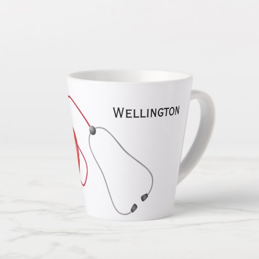 Stethoscoop en hart op maat latte mok (Rechterhoek)