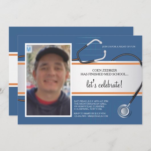 Stethoscoop Foto Aangepaste 3 Uitnodigingen (Voorkant / Achterkant)