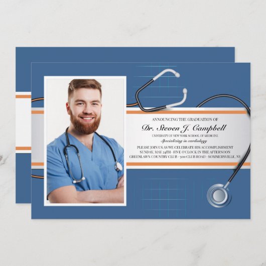 Stethoscoop Foto Uitnodigingen 2 (Voorkant / Achterkant)