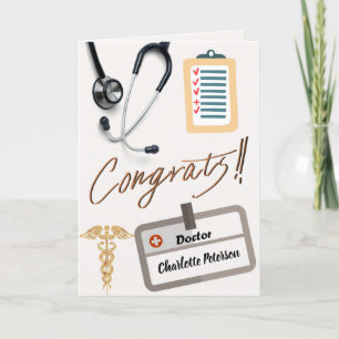 Stethoscoop & Gouden Caduceus Dokter Felicitaties Kaart