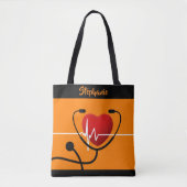 Stethoscoop, hart en EKG Nurse Canvas tas (Voorkant)