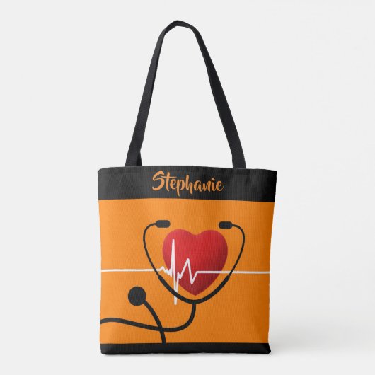 Stethoscoop, hart en EKG Nurse Canvas tas (Achterkant)