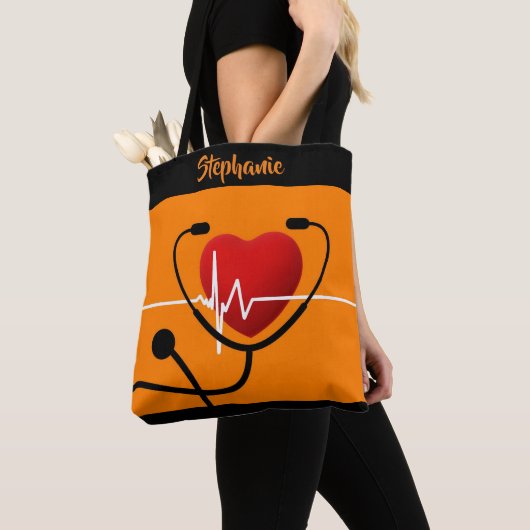 Stethoscoop, hart en EKG Nurse Canvas tas (Dichtbij)