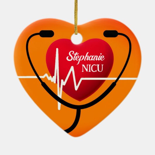 Stethoscoop, hart en EKG Nurse Keramisch Ornament (Achterkant)