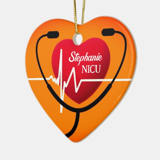 Stethoscoop, hart en EKG Nurse Keramisch Ornament (Links)