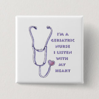 Stethoscoop hart geriatrische verpleegkundige vierkante button 5,1 cm