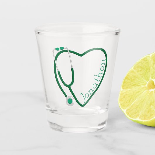 Stethoscoop Hart Groen Plezierig Shot Glas (Voorkant)