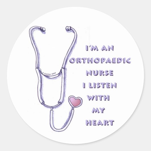 Stethoscoop hart orthopedisch verpleegkundige ronde sticker (Voorkant)