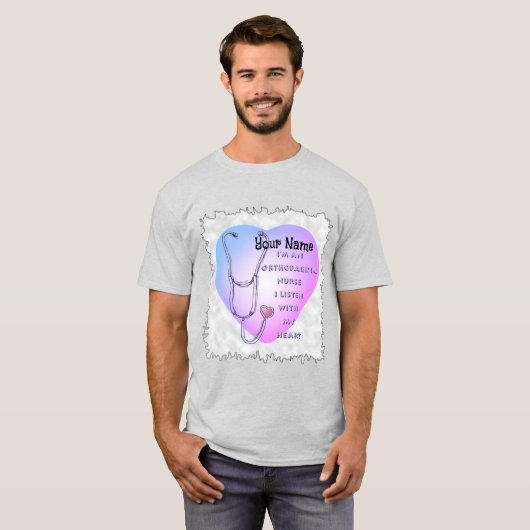 Stethoscoop hart orthopedisch verpleegkundige t-shirt (Voorkant volledig)