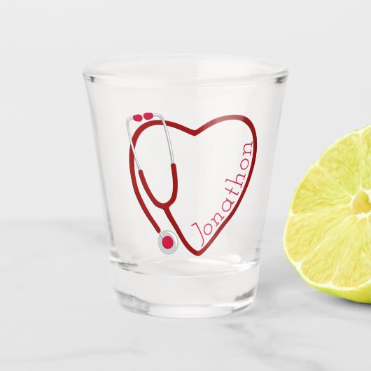 Stethoscoop Hart Rood Leuk Valentijn Shot Glas (Voorkant)