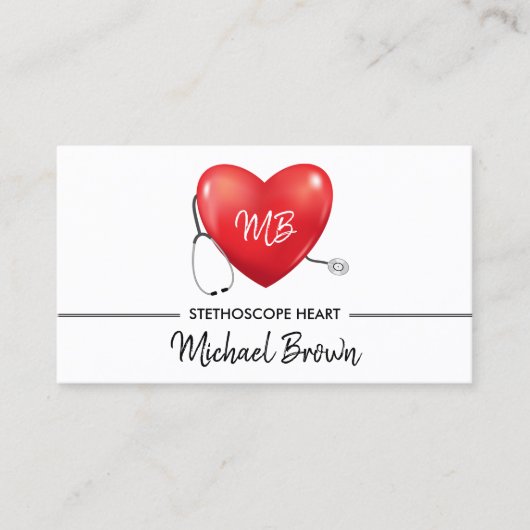Stethoscoop Hart Verpleegkundige Arts QR-code Visitekaartje (Voorkant)