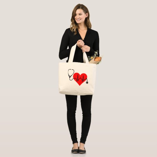 Stethoscoop hartslag Hartslag Grote Tote Bag (Voorkant (model))