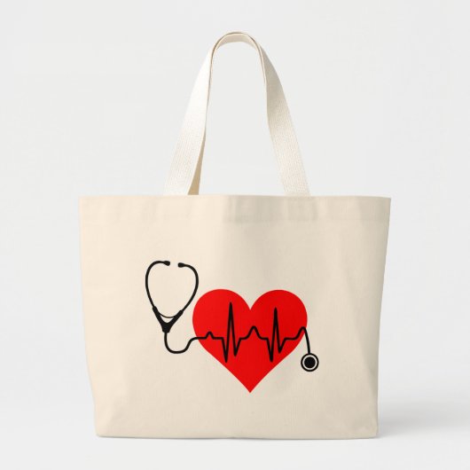 Stethoscoop hartslag Hartslag Grote Tote Bag (Voorkant)