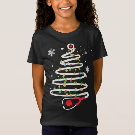 Stethoscoop Kerstboom Leuke gezondheidszorg RN Hol T-shirt (Voorkant)