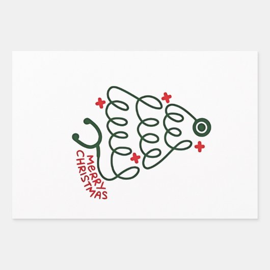 Stethoscoop Kerstboom Lichtjes Verpleegkundige Wer Inpakpapier Vel (Voorkant)