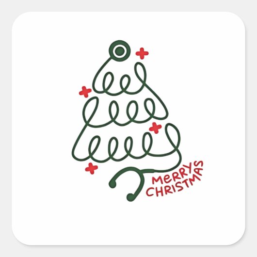 Stethoscoop Kerstboom Lichtjes Verpleegkundige wer Vierkante Sticker (Voorkant)
