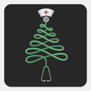 Stethoscoop Kerstboom Nurse Scrub Xmas Vierkante Sticker