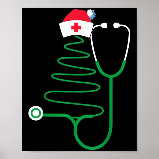 Stethoscoop Kerstboom Verpleegster Kerst Scrubs Poster (Voorkant)