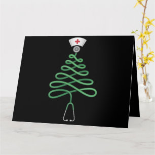 Stethoscoop Kerstboom Verpleegster Schort Kerstmis Kaart