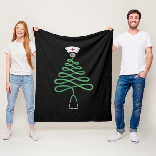 Stethoscoop Kerstboom Verpleegster Schrob Kerstmis Fleece Deken (In situ)