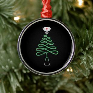 Stethoscoop Kerstboom Verpleegster Schrob Kerstmis Metalen Ornament