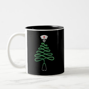 Stethoscoop Kerstboom Verpleegster Schrob Kerstmis Tweekleurige Koffiemok