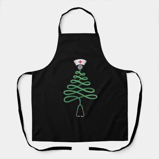 Stethoscoop Kerstboom Verpleegster Scrub Kerstmis Schort (Voorkant)