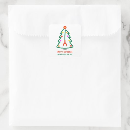 Stethoscoop kerstboom vierkante sticker (Tas)