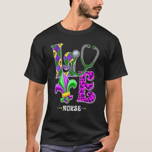 Stethoscoop Love Life Nurse Mardi Gras Carnival Co T-shirt (Voorkant)