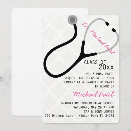 Stethoscoop Medical Doctor Afstuderen Aankondiging (Voorkant / Achterkant)